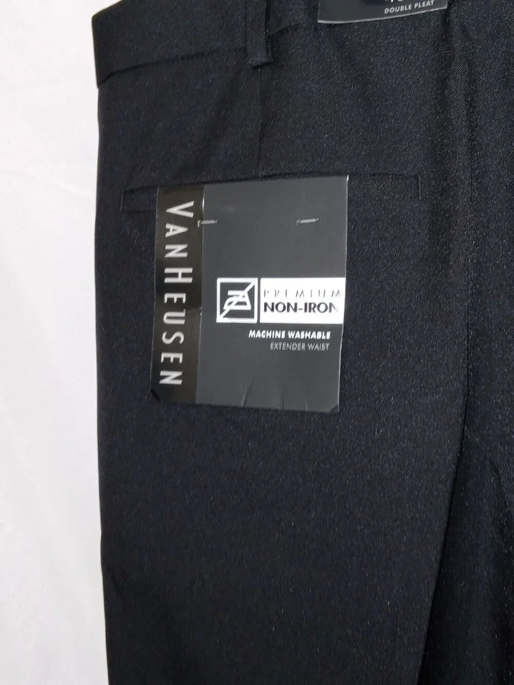 Van Heusen Dress Pants Mens 46x29 Black Premium Non Iron Extender Waist Pleated